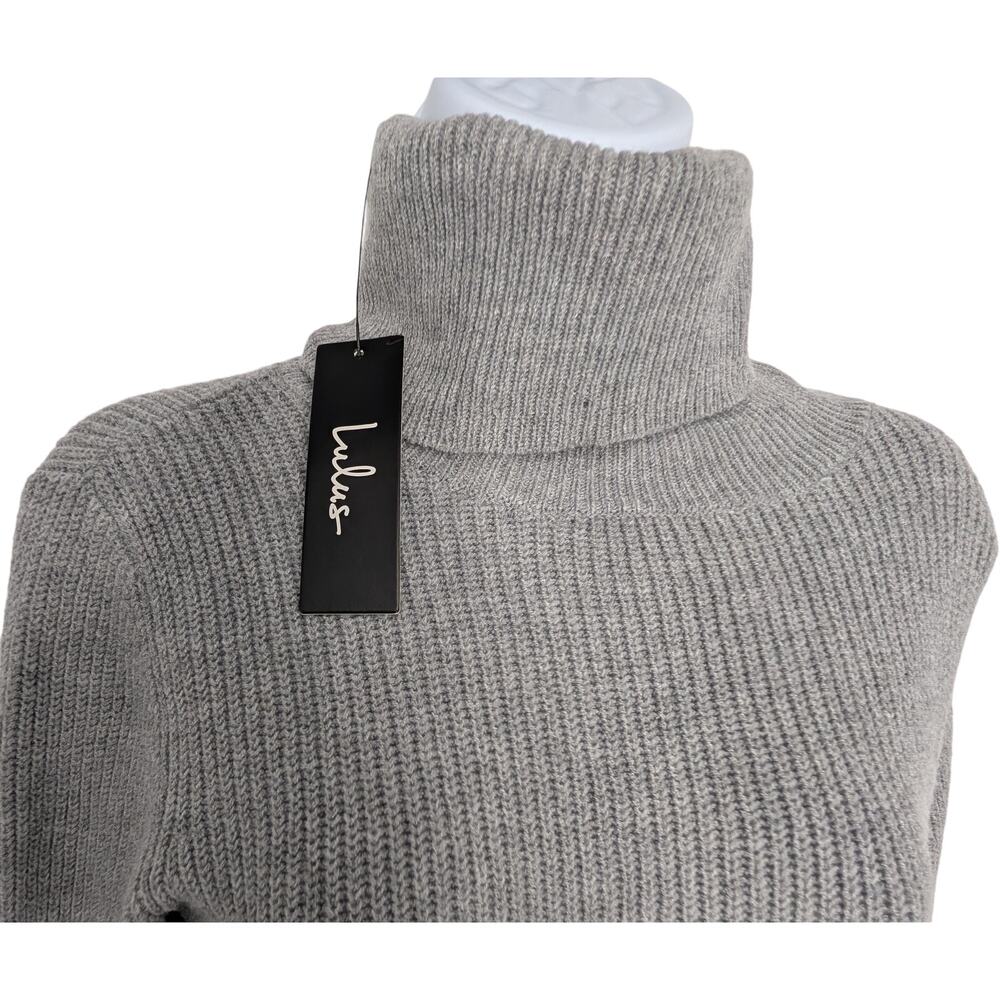 Lulus Sheerah Turtleneck Knit Sweater Dress Long Sleeve Gray - Picture 7 of 12
